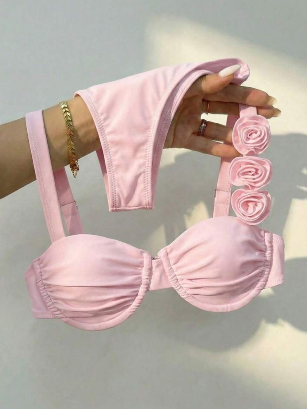 Bikinx Women's Pink Floral-Trim Bikini Set - Two-Piece Swim
